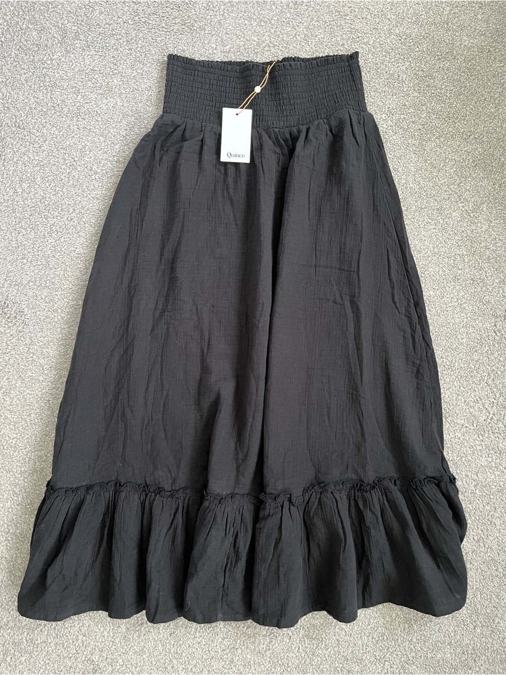 NWT Quince 100% Organic Cotton Gauze Smocked Black Maxi Skirt Size Small